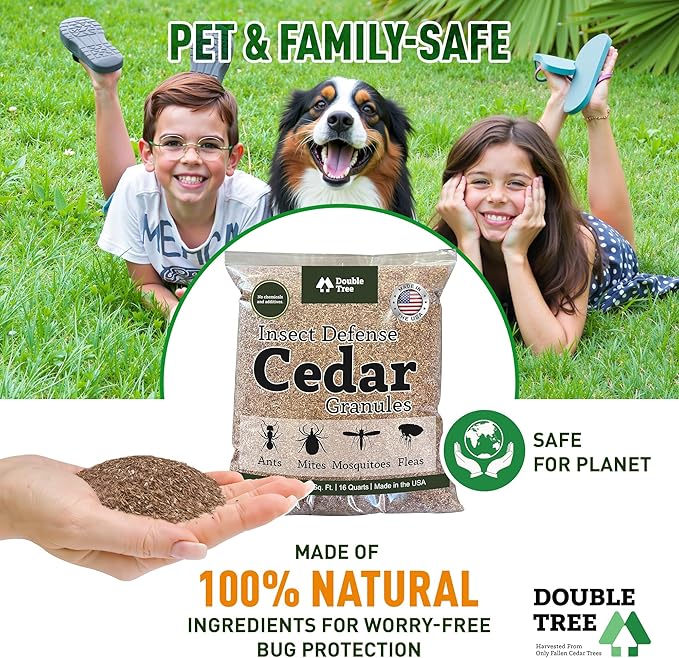 Double Tree Home and Garden Cedar Granules | Repels Fleas, Ticks, Ants, and Mosquitos | Rich Cedar Scent | Non Toxic | Pet Safe | 3 Bags (48 Quarts)