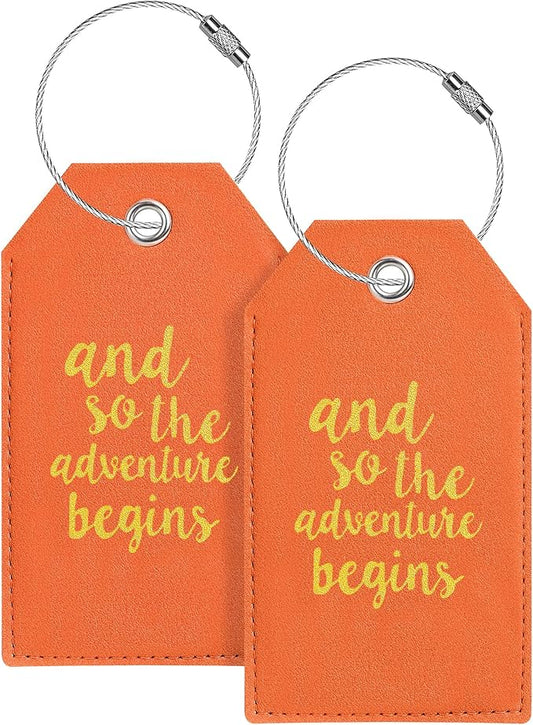 Luggage Tag & Initial Baggage Tags for Suitcases Leather Bag Tags for Backpacks Handbag School Instrument with Name ID Label Travel Essentials, Unique Fun Orange Personalized Luggage Tags 2 Pack