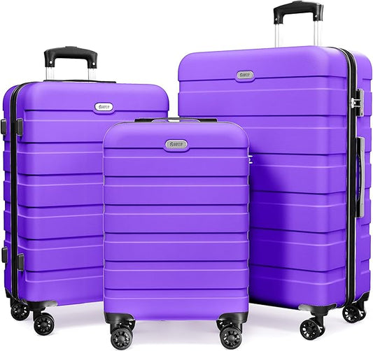 AnyZip Luggage Sets 3 Piece Hardshell Suitcase Set PC ABS Lightweight Travel Suitcases with 4 Double Spinner Wheels TSA Lock 20 24 28 Inch Violet Purple