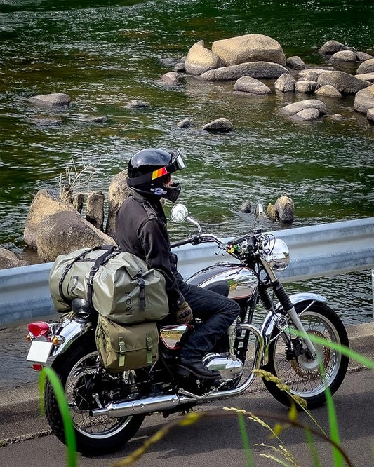 BORLENI Waterproof Motorcycle Dry Duffel Bag Luggage Tail Bag with Large Storage Space,Roll Top Closure, Shoulder Straps, Inner Pocket and Mesh Pocket for Motorcycling Travel Camping (Army Green,50L)