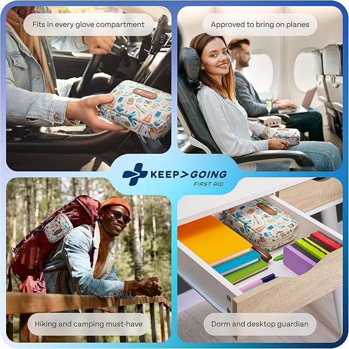 KeepGoing Travel First Aid Kit for Car, Home, Hiking, Camping and Outdoor Emergencies - First Aid Kit Travel Size TSA-Approved