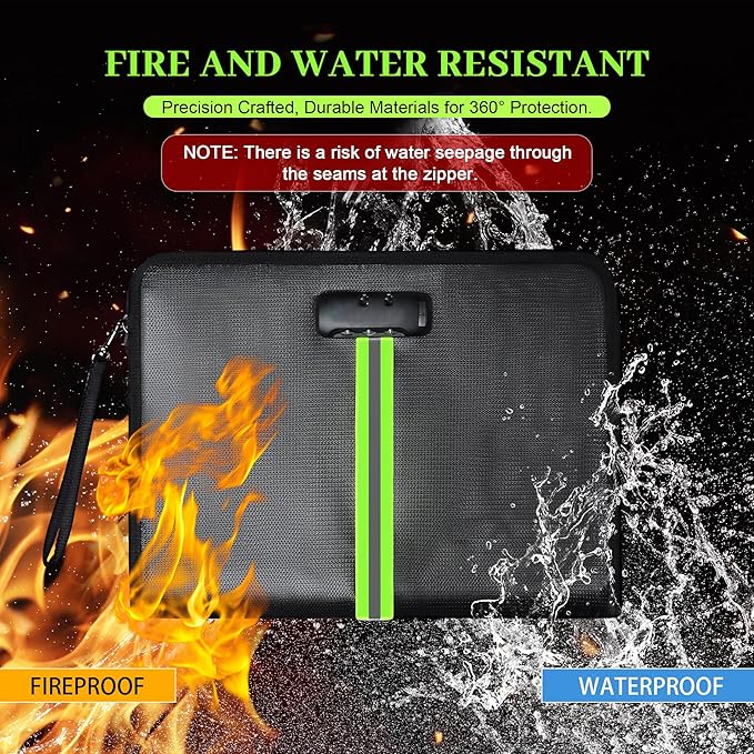 5200℉ Fireproof Document Bag, Fireproof Bag with Lock, Fireproof Document Organizer, Safes for Home Use Fire and Water Proof with Heat Insulated for Cash, Valuables, Documents-Black