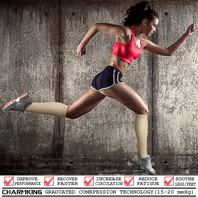 CHARMKING Compression Socks for Women and Men Circulation 4 Pairs 15-20 mmHg Best Support for Athletic Running Cycling