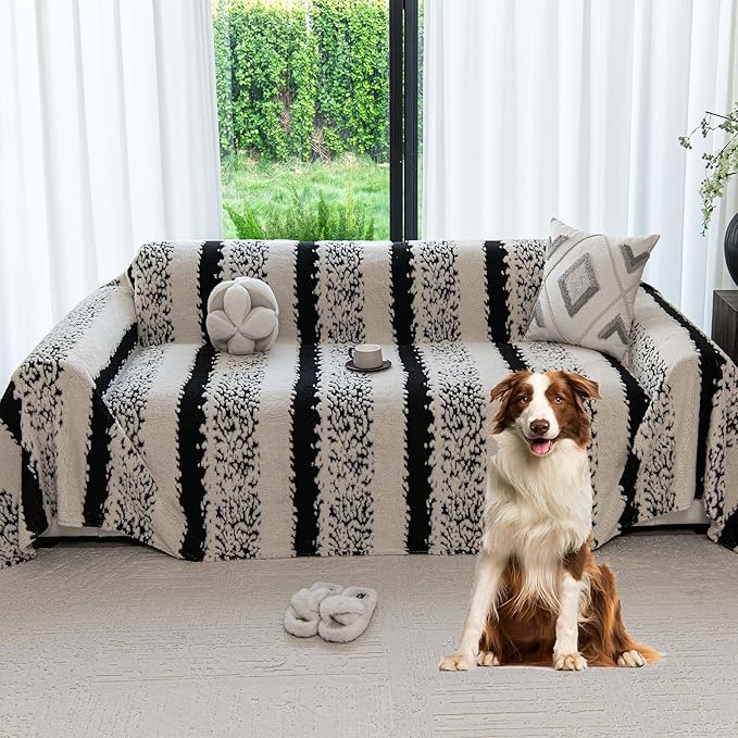 Sherpa Fleece Couch Cover for 2 Cushion Sofa, Black, 71" x 118" – Pet Proof Sofa Covers, Heavy Duty, Scratch Resistant, Pet Friendly Furniture Cover – Easy Install, Machine Washable