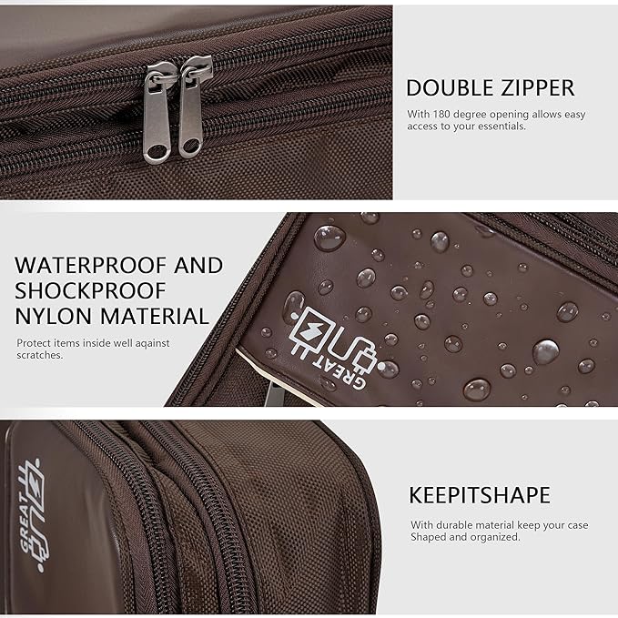 Electronics Accessories Organizer Bag, Waterproof Double LayerTravel Cable Organizer Case for Cords, Charger, Power Bank,Hard Drive, Mouse -Shockproof Tech Storage Pouch (Classic-two layers-Brown)