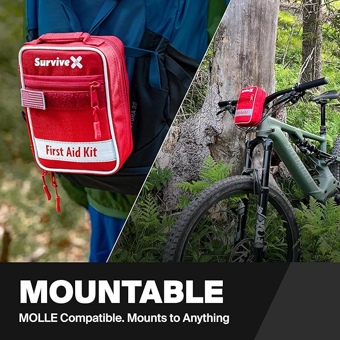 Small First Aid Kit for Car, Travel & Home - Emergency Kit for Hiking, Camping, Backpacking and Outdoors - Includes Zip Stitch Wound Closure Strips