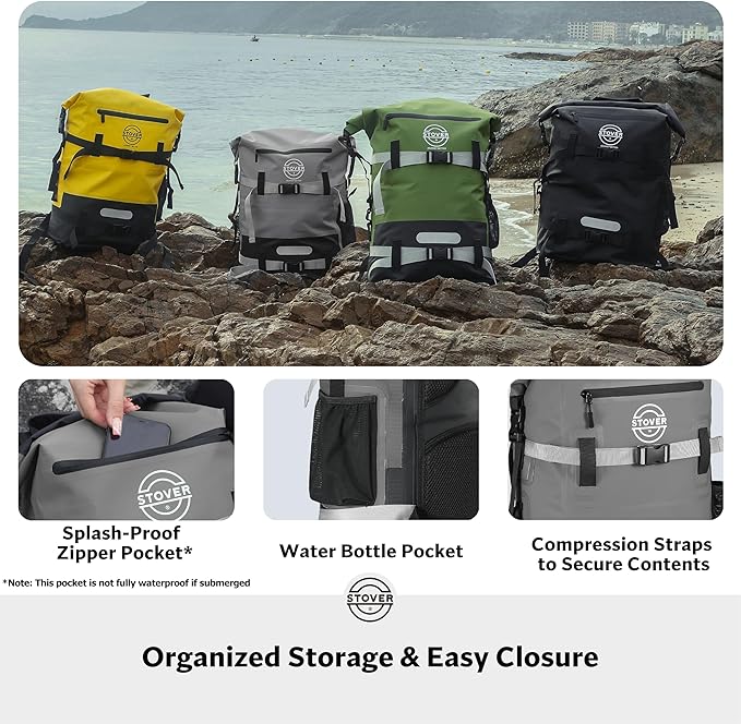 STOVER 5/10/25/30/40/55L Waterproof Dry Bag- Roll-Top Backpack w/Phone Case- Kayaking, Hiking, Camping, Boating- Men/Women