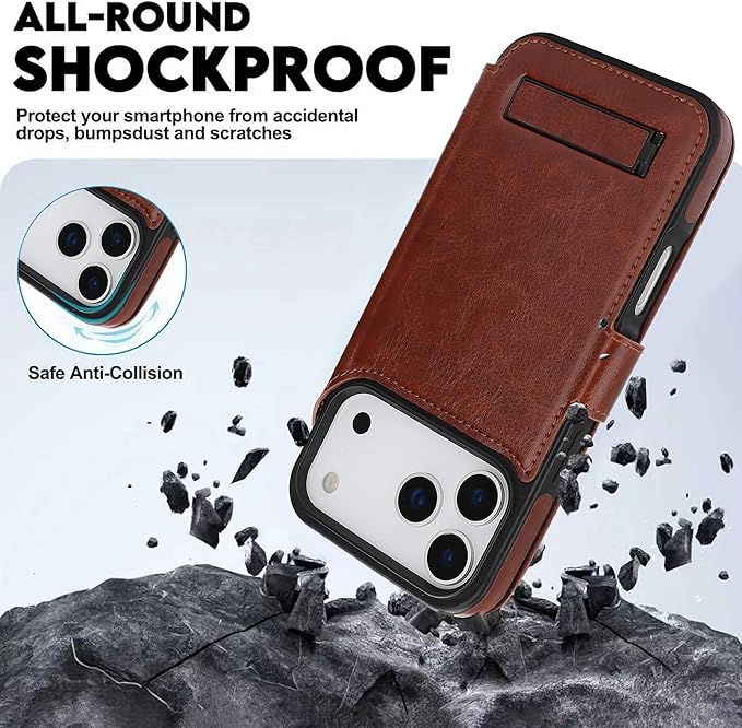 CIVICASE for iPhone 17 Pro Wallet Case with Stand,PU Leather Flip Credit Card Holder Slots (RFID Blocking),Compatible with Magsafe Magnetic Holder Phone Cover Women Men,Dark Brown