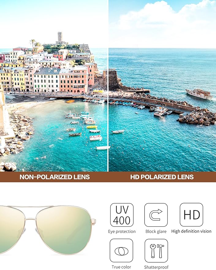 BIRCEN Polarized Aviator Sunglasses for Women : UV Protection Acetate Square Sunglass With Retro Classic Style