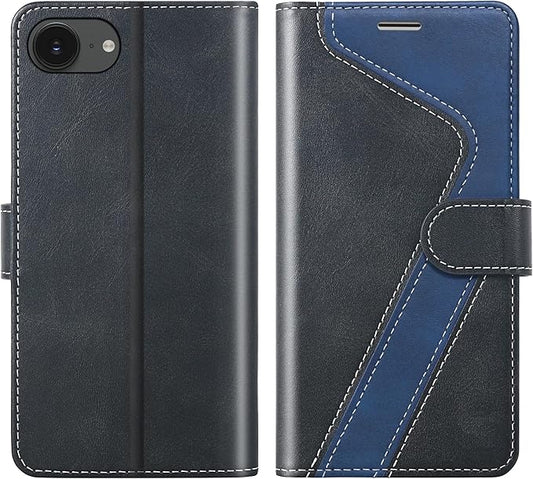 CIVICASE for iPhone 16E/SE4 2025 Wallet Case,PU Leather Flip Case RFID Blocking Credit Card Holder Folio Magnetic Stand TPU Shockproof Cover Compatible with iPhone 16E/SE4, Black Blue