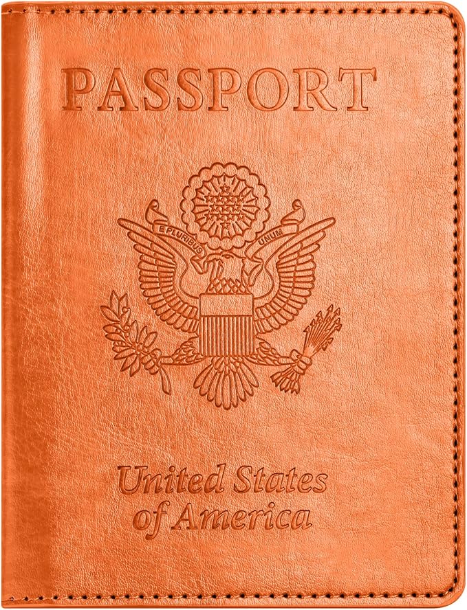 Passport and Vaccine Card Holder Combo, Passport Holder with Vaccine Card Slot, Passport Wallet, Passport Cover, Passport Case, Passport Holder for Women and Men(BA-Orange)