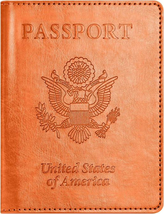 Passport and Vaccine Card Holder Combo, Passport Holder with Vaccine Card Slot, Passport Wallet, Passport Cover, Passport Case, Passport Holder for Women and Men(BA-Orange)