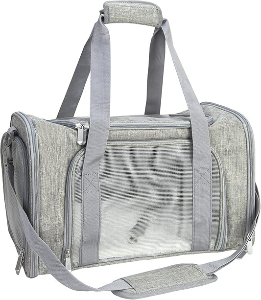 Soft Sided Carrier for Small Medium Cats Dogs,Removable Pad Collapsible Travel Pet Carrier Large Grey