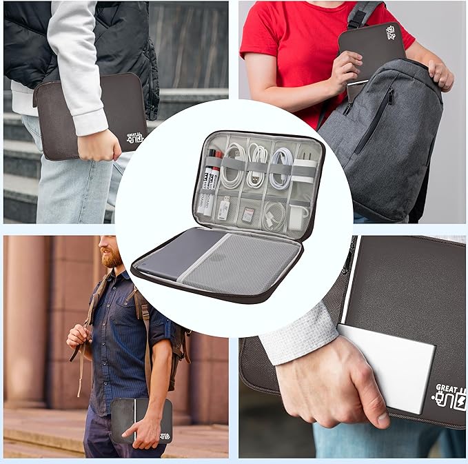 Electronics Organizer,Travel Cord Organizer Pouch, Portable Cable Organizer Bags, Waterproof Electronic Accessories Storage Case for Cables, Cords, Charger, Phone (Single Layer-Large-Brown)