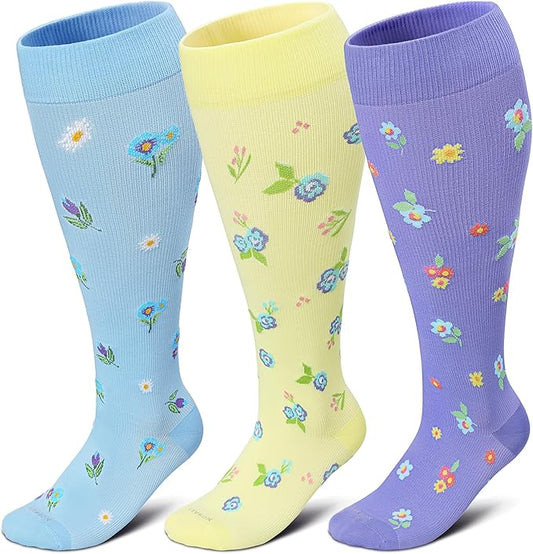 LEVSOX Plus Size Compression Socks for Women Men Wide Calf Extra Large 15-20 mmHg Knee High Sock for Nurses Pregnant Travel