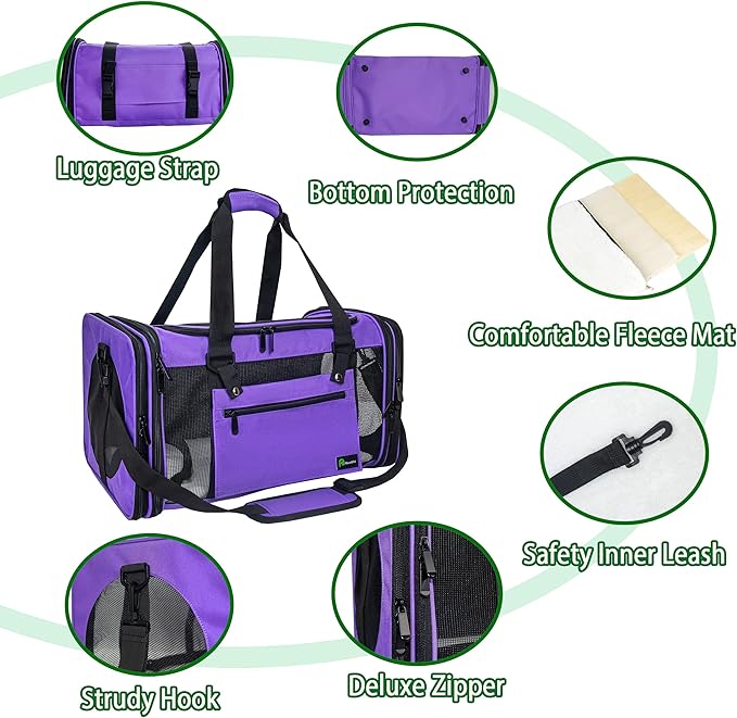 Soft-Sided Pet Carrier for Cats Small Dogs of 15 Lbs Medium Purple