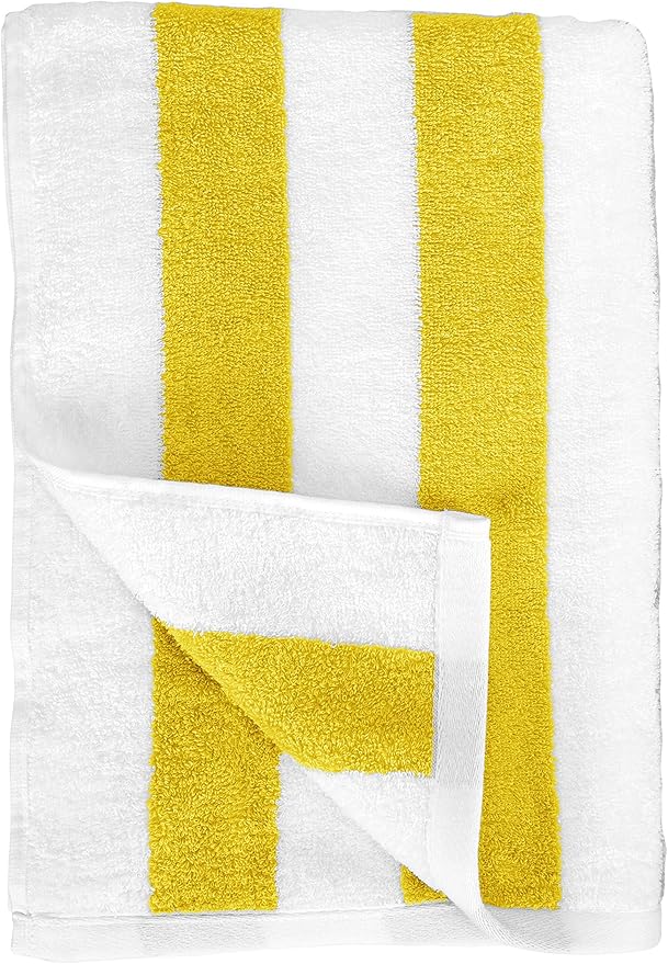 Amazon Basics 100% Cotton Terry Cabana Stripe Pool & Beach Towels, Soft & Absorbent, Large, 2-Pack, Yellow, 30" x 60"