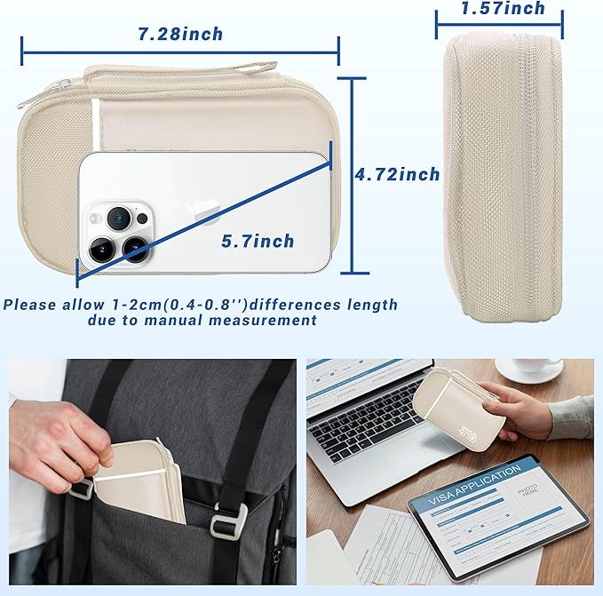 Electronics Organizer,Travel Cord Organizer Pouch, Portable Cable Organizer Bags, Waterproof Electronic Accessories Storage Case for Cables, Cords, Charger, Phone (Single Layer-Small-Beige)