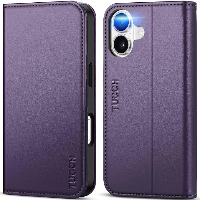 TUCCH Wallet Case for iPhone 17 (6.3") 2025, 3 Credit Card Slot | RFID Blocking | Stand | PU Leather | Protective Flip Folio Cover | Shockproof TPU Interior Shell | Dark Purple