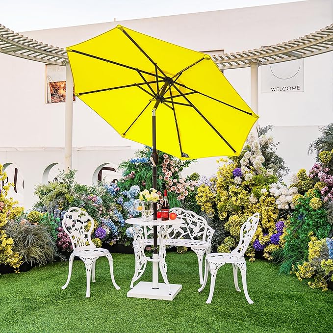 Sundale Outdoor 7 ft Solar-Powered 24 LED Lighted Patio Umbrella with Crank & Push Button Tilt for Garden, Deck, Backyard, Pool, 8 Ribs (Yellow)