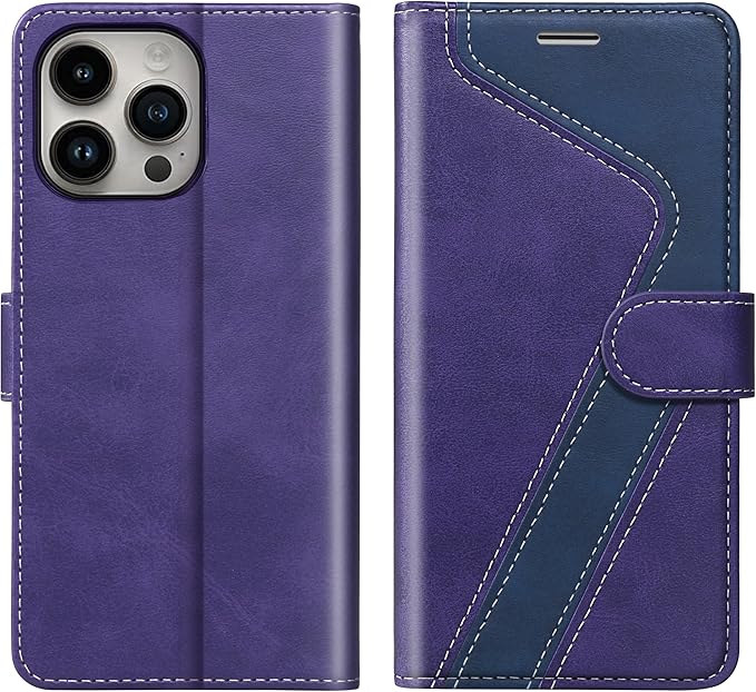 CIVICASE for iPhone 15 Pro Max(6.7inch) Wallet Case,Leather Flip Case RFID Blocking Credit Card Holder Folio Magnetic Stand TPU Shockproof Cover Compatible with iPhone 15 Pro Max Purple Blue
