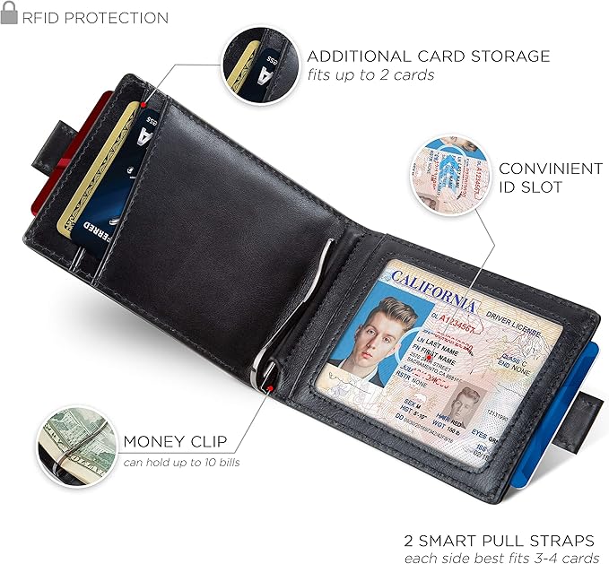 RFID Blocking Slim Money Clip Wallet – Leather Bifold Front Pocket Minimalist Mens Wallet with Money Clip for Men, Small Credit Card Holder Wallet - Travel Wallet with Gift Box
