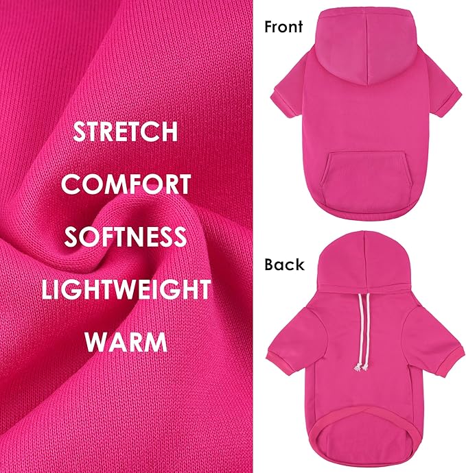 BAOBICUTE Dog Basic Hoodie Soft Dog Clothes Cold Weather Sweaters for Medium Large Dogs Cozy Fabric Warm Sweatshirt with Leash Hole (Rose Pink, XS (Back: 10.24",Chest: 14.96", Neck: 11.42"))