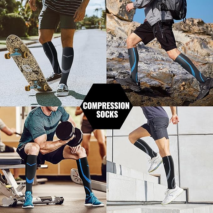 Compression Socks for Women Men Circulation Knee High 8 Pairs for Nurses, Running, Travel, Athletic