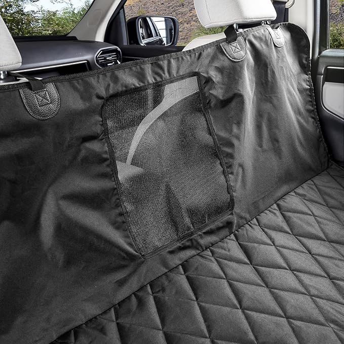 4Knines Dog Hammock for Cars, SUVs, and Small Trucks with Mesh Window (Regular, Black) – Rear Seat Cover for 60/40 Split Bench w/Armrest & Seatbelt Access – Heavy Duty, Waterproof, Easy to Install