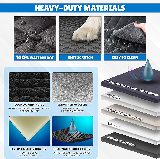 EcoNour Dog Car Seat Cover for Back Seat | Waterproof Dog Seat Cover with Side Door Straps & PP Boards | Backseat Cover for Dogs in Car, SUV, Truck | Pet Car Seat Hammock - 54x65 inches