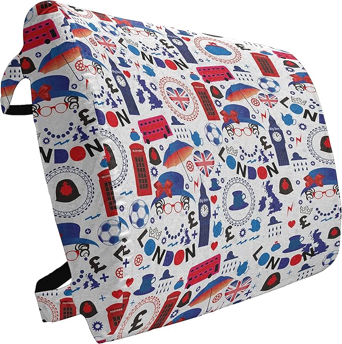 Ambesonne London Lumbar Back Support Pillow, Pattern with London Queen Elizabeth Umbrella Tea Party Map Travel Theme, High Density Foam for Office Chairs Car Seats, 14" x 13", Ruby Blue