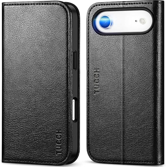 TUCCH Case Wallet for iPhone Air (6.5") 2025, RFID Blocking, 3 Card Holders, Kickstand, PU Leather, Protective Flip Folio Cover, TPU Shockproof Interior Shell, Textured Black