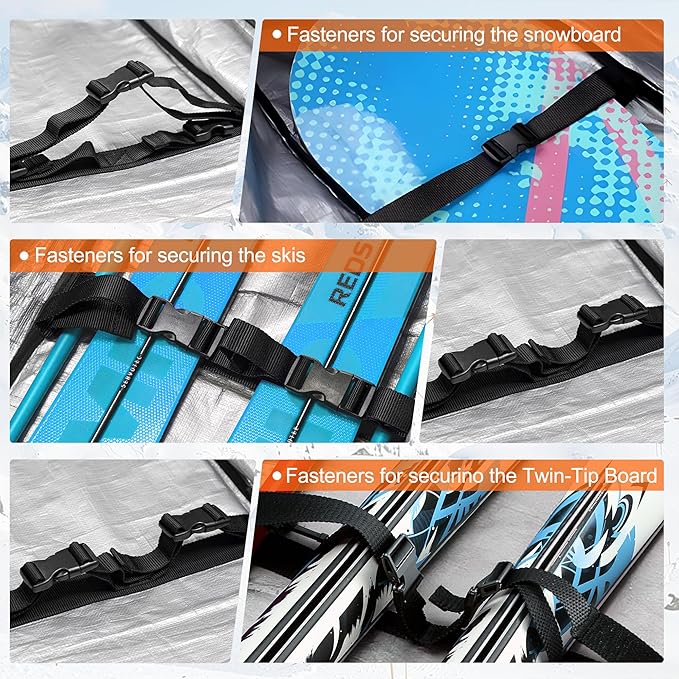 Wheeled Ski Bag for Air Travel - Extendable 155-185CM Waterproof Padded Rolling Snowboard Bag for Double Skis, Boots, Helmet & Ski Gear