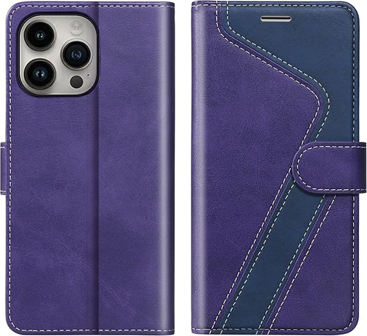CIVICASE for iPhone 14 Pro Wallet Case,Leather Flip Case [RFID Blocking] Credit Card Holder Folio Magnetic Stand TPU Shockproof Cover Color Matching for iPhone 14 Pro (6.1") Purple Blue