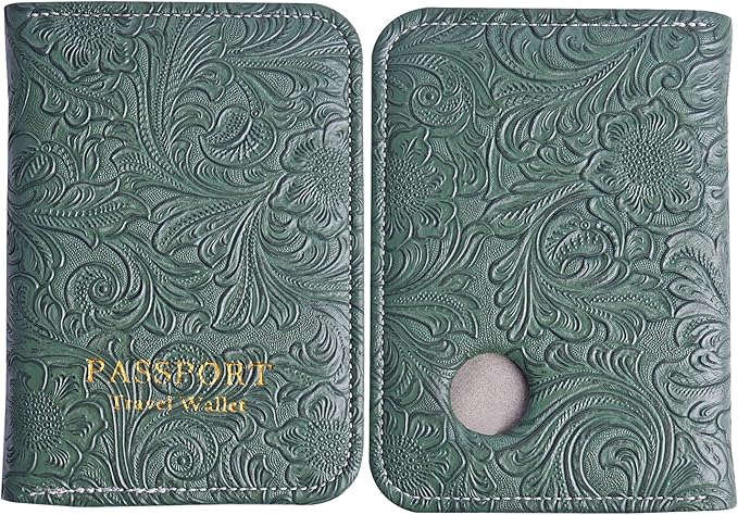 lizimandu Passport Holder with Airtag Slot, Airtag Passport Wallet for Men Women, Slim Leather Passport Holder Case Family for Travel Anti-Lost(1-Carved Grren)