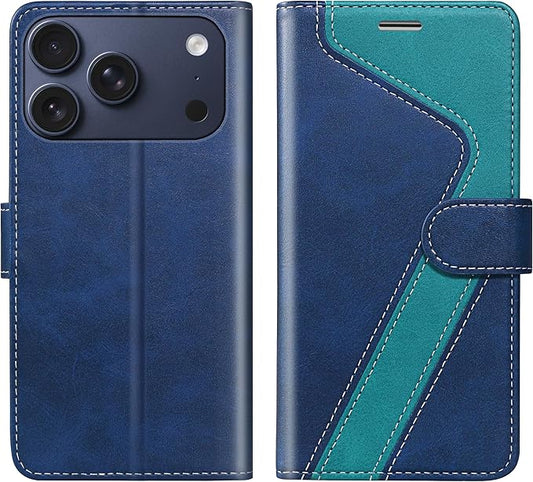 CIVICASE for iPhone 17 Pro Max Wallet Case,PU Leather Flip Case RFID Blocking Credit Card Holder Folio Magnetic Stand TPU Shockproof Cover Compatible with iPhone 17 Pro Max, Blue Green