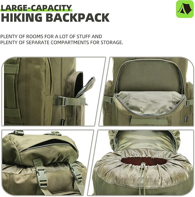 HongXingHai 100L Camping Hiking Backpack,Molle military Tactical rucksack backpack,Waterproof Lightweight Hiking Backpack (Army Green)