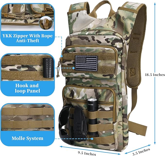 Tactical Hydration Backpack,tactifans Water Backpack with 3L Water Bladder,Tactical Molle Hydration Pack for Men Women,Hydration Pack Backpack for Hiking,Running,Hunting,Biking