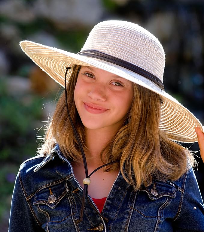 Sloggers Women's Wide Brim Braided Sun Hat with Wind Lanyard - UPF 50+ Maximum Sun Protection