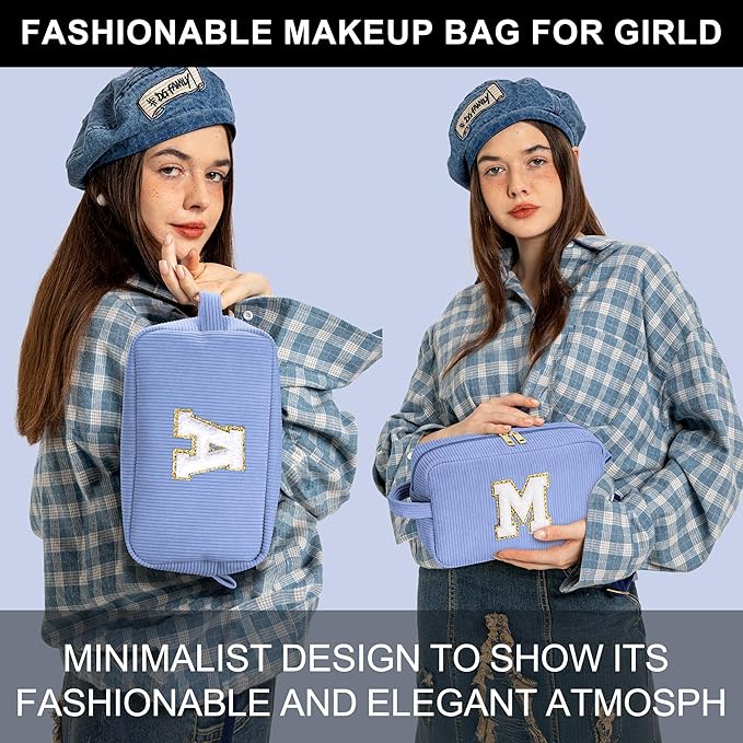 YOOLIFE Initial Travel Makeup Bag Cosmetic Bag - Teen Girl Gifts Trendy Stuff Friend Birthday Gifts for Women Teen Girl Kids