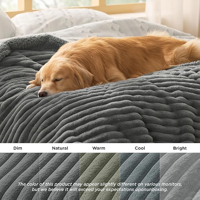 Bedsure Waterproof Dog Blankets for Large Dogs - Soft Pet Cat Blanket Corduroy Fleece for Couch Bed Protector Washable, Cozy Calming Reversible Furniture Protection for Puppy,50"x60", Warm Grey