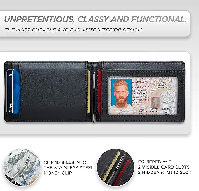 Suavell Slim Wallets for Men. RFID Money Clip Wallet, Slim Wallet, Thin Front Pocket Credit Card Wallet, Minimalist Bifold (Metallic Gray Pilot)