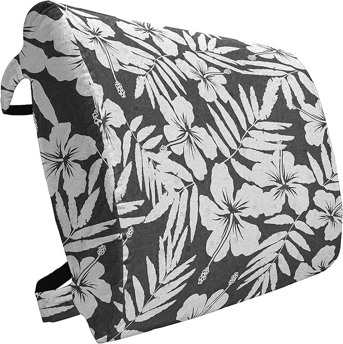 Ambesonne Tropical Lumbar Back Support Pillow, Artisan Exotic Hibiscus Flowers Fern Leaves Pattern Nature Plant Picture Art, High Density Foam for Office Chairs Car Seats, 14" x 13", White Grey