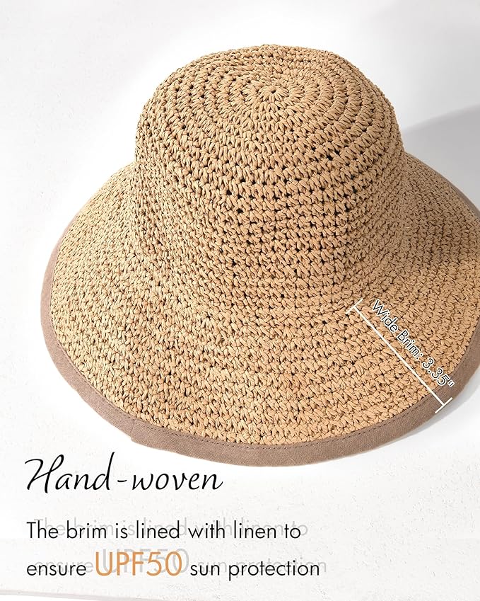 FURTALK Summer Straw Beach Sun Hats for Women UPF 50 Floppy Wide Brim Travel Bucket Hat Foldable Packable
