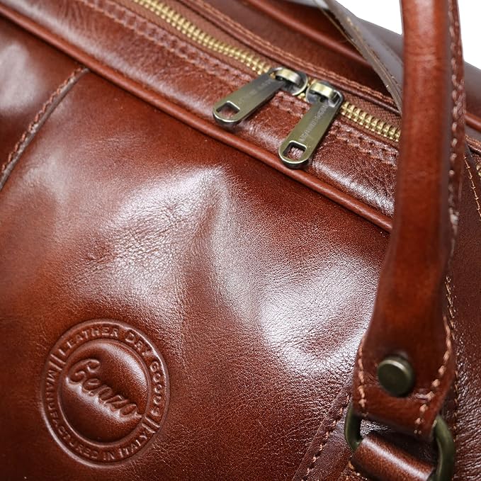 Cenzo Duffle Vecchio Brown Italian Leather Weekender Travel Duffle Bag for Men