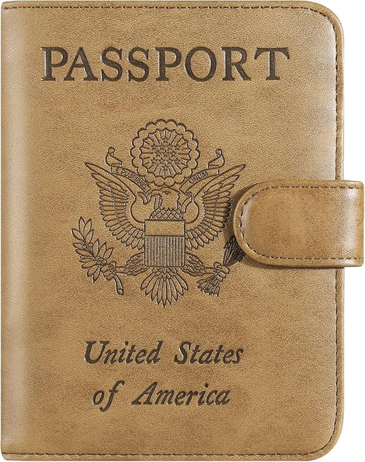 Passport Holder Cover Wallet RFID Blocking Leather Card Case Travel Accessories for Women Men (Brown)