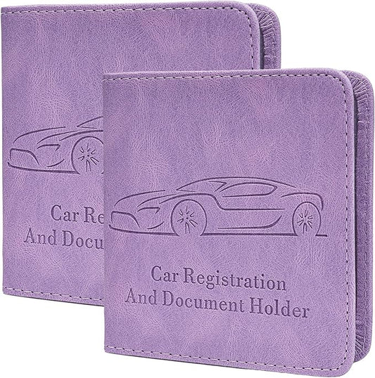 2-Pack Car Registration and Insurance Holder, Car Organization Vehicle Document Organizer with Magnetic Closure for Cards, License in Glove Box, Purple
