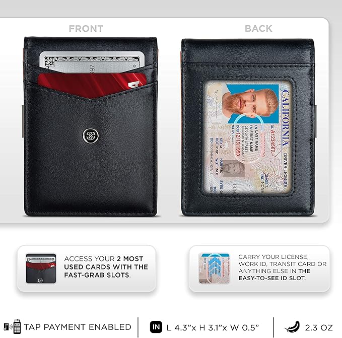Suavell Slim Wallets for Men. Minimalist Bifold Wallet With Money Clip & ID Window. RFID Blocking Credit Card Holder Front Pocket Wallet, Gifts For Men - Husband Father On Birthday Anniversary.