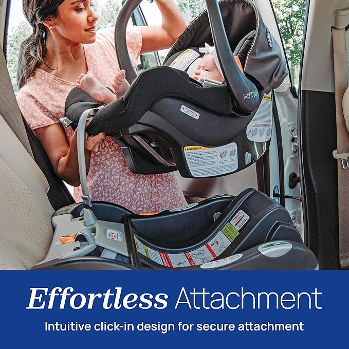 Chicco KeyFit 30 ClearTex Infant Car Seat and Base, Rear-Facing Seat for Infants 4-30 lbs., Includes Infant Head and Body Support, Compatible with Chicco Strollers, Baby Travel Gear | Pewter/Grey