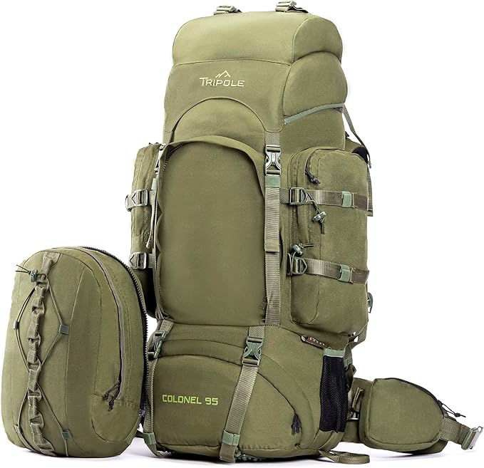 Tripole Colonel 95 Litres Rucksack + Detachable Day Pack, Olive Green